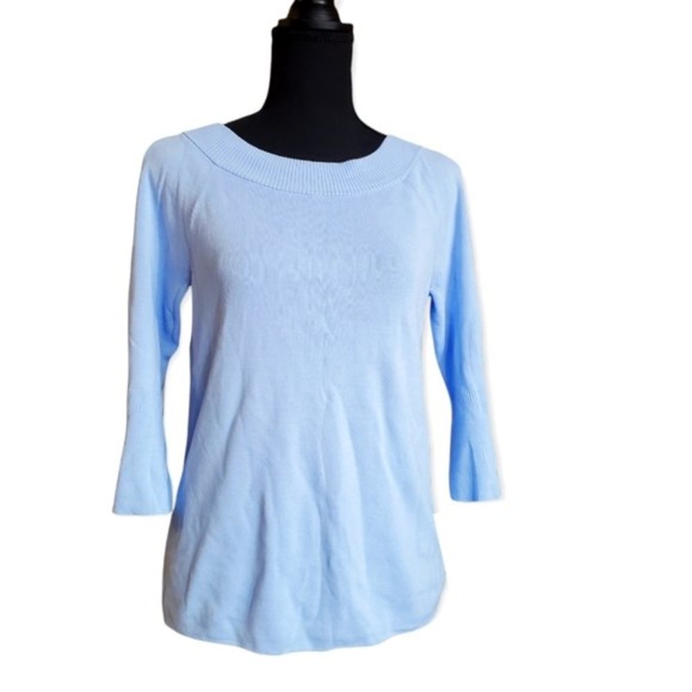 𝅺Talbots Medium Petites 3/4 bell sleeves baby blue knit sweater Top